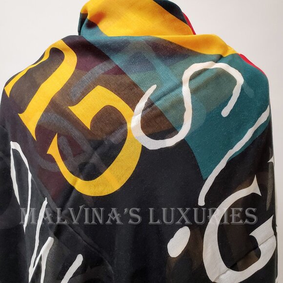 GUCCI SCARF COCO CAPITAN TOMORROW GG LOGO BLACK MODAL SILK SHAWL SQUARE 55" - Picture 7 of 15